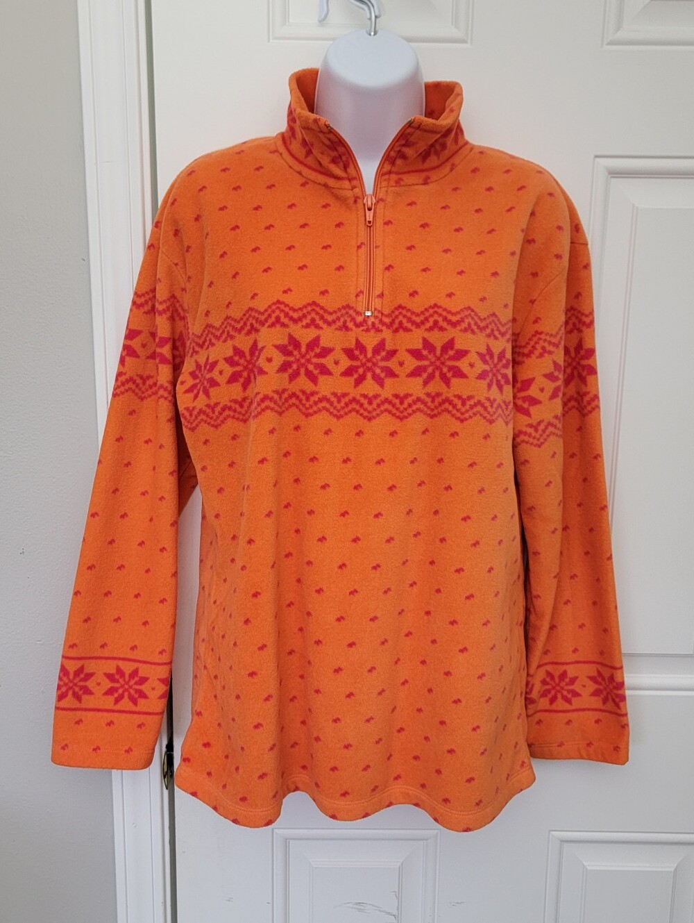 Moda International Womens Fair Isle Fleece 1/4 Zip Orange Red Fleece size Small